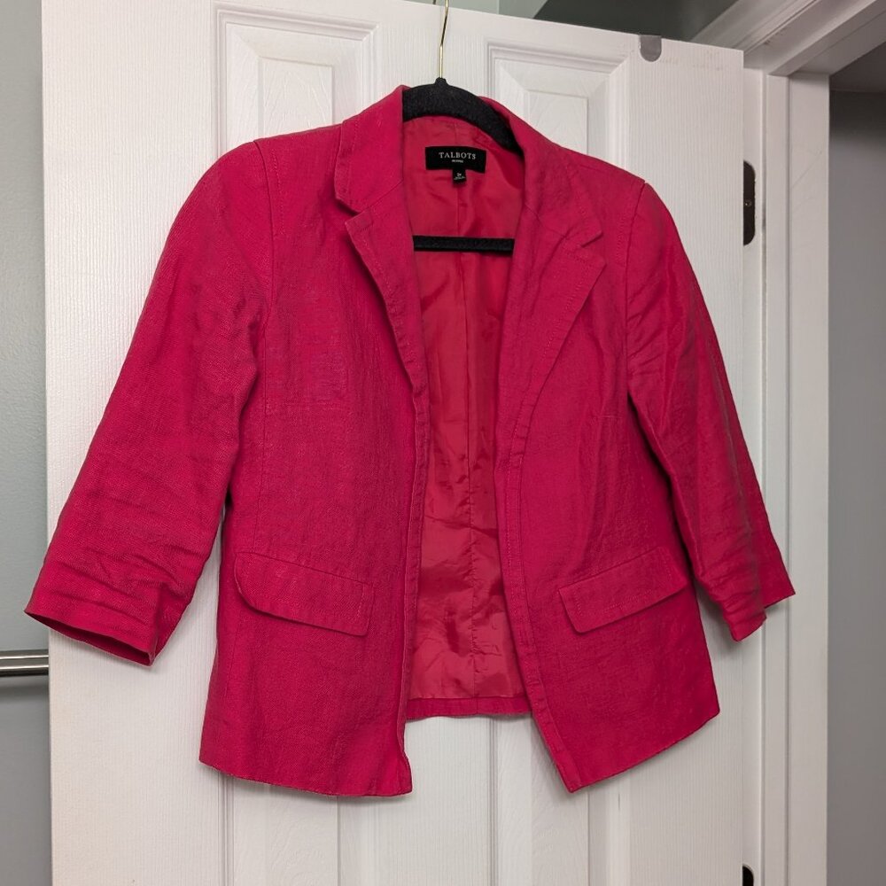 Talbots Hot Pink Jacket Blazer Petite Size 2P 2S Linen Career Open Style Lined